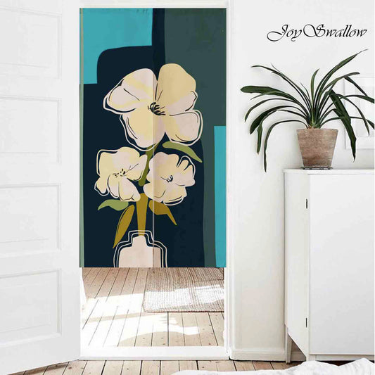 JoySwallow Personalized Doorway Curtain, White Anemone Door Curtain, Floral Door Tapestries for Home, Flower Door Curtain for Kitchen, Curtain for Bedroom Decoration, Privacy Divider Curtain with Rod