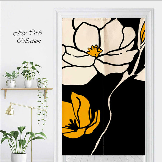 JoySwallow Personalized Doorway Curtain, White Orange Flower Art Door Curtain, Floral Door Tapestries for Home, Flower Door Curtain for Kitchen, Curtain for Bedroom Decoration, Privacy Divider Curtain with Rod