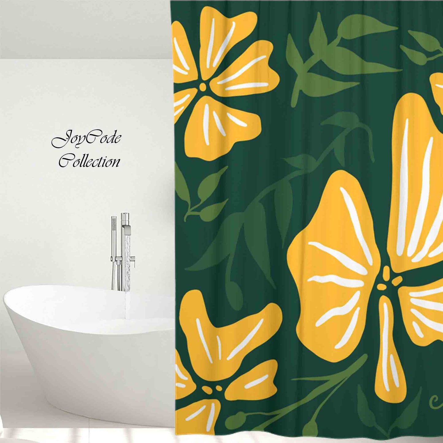 JoySwallow Yellow Buttercup Flowers Shower Curtain, Leaves Waterproof Curtains, Floral Machine Washable Shower Curtains, Heavy Weighted Bath Curtains with hooks