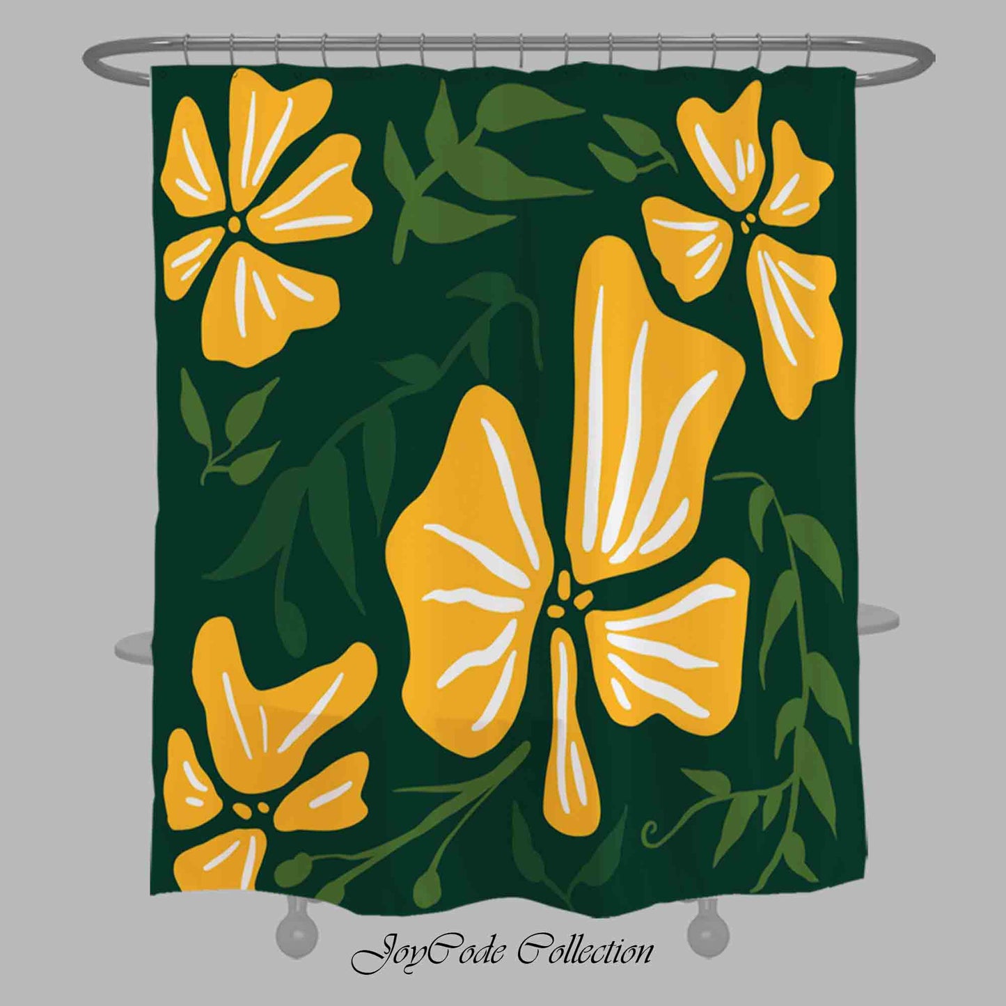 JoySwallow Yellow Buttercup Flowers Shower Curtain, Leaves Waterproof Curtains, Floral Machine Washable Shower Curtains, Heavy Weighted Bath Curtains with hooks