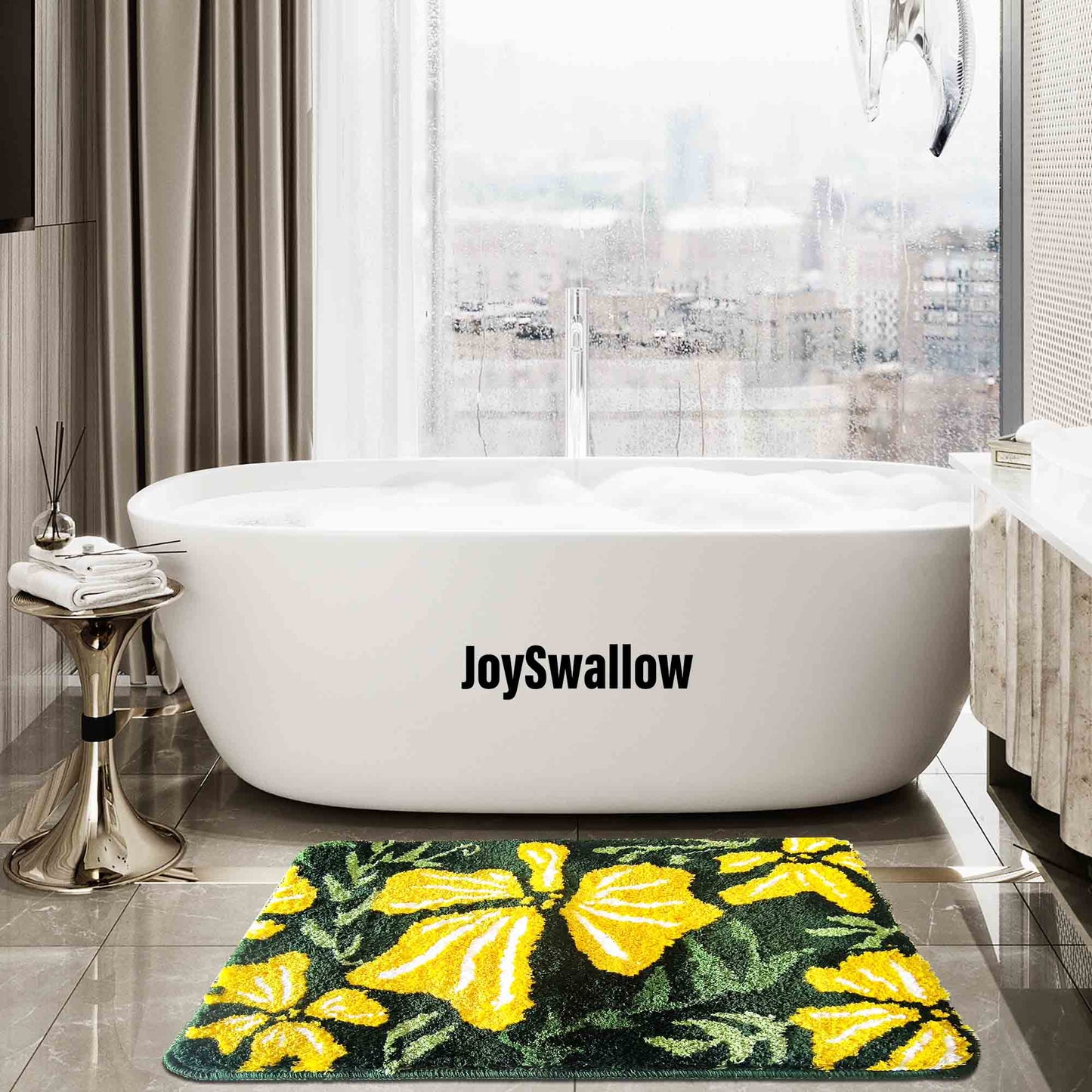 JoySwallow Yellow Buttercup Flower Tufted Bathmat Rug Area Rug Bedroom Rugs