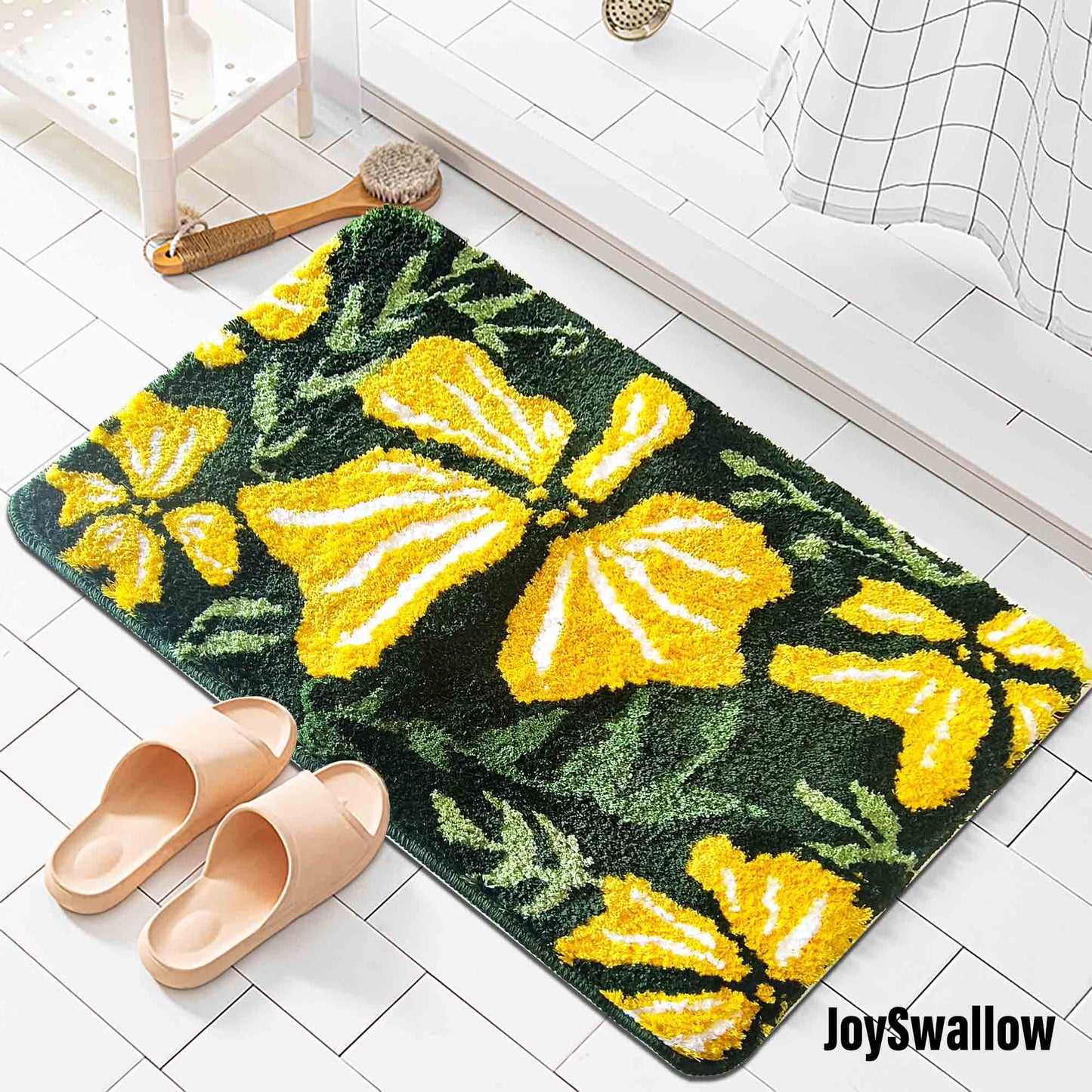 JoySwallow Yellow Buttercup Flower Tufted Bathmat Rug Area Rug Bedroom Rugs