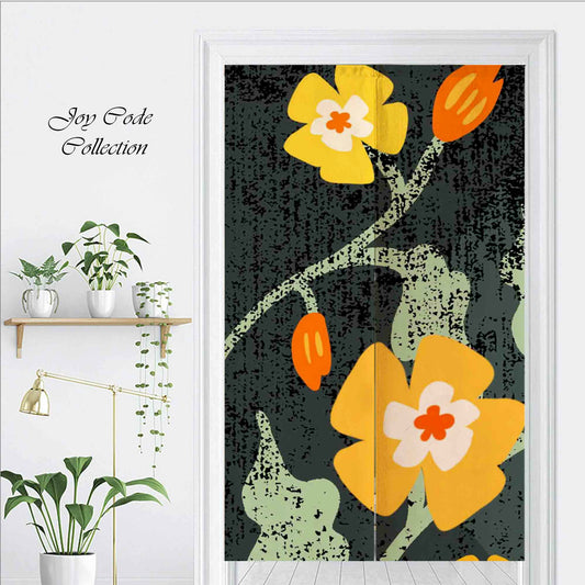 JoySwallow Personalized Doorway Curtain, Yellow Buttercups Flowers Garden Door Curtain, Leaves Door Tapestries for Home, Floral Door Curtain for Kitchen, Curtain for Bedroom Decoration, Privacy Divider Curtain with Rod