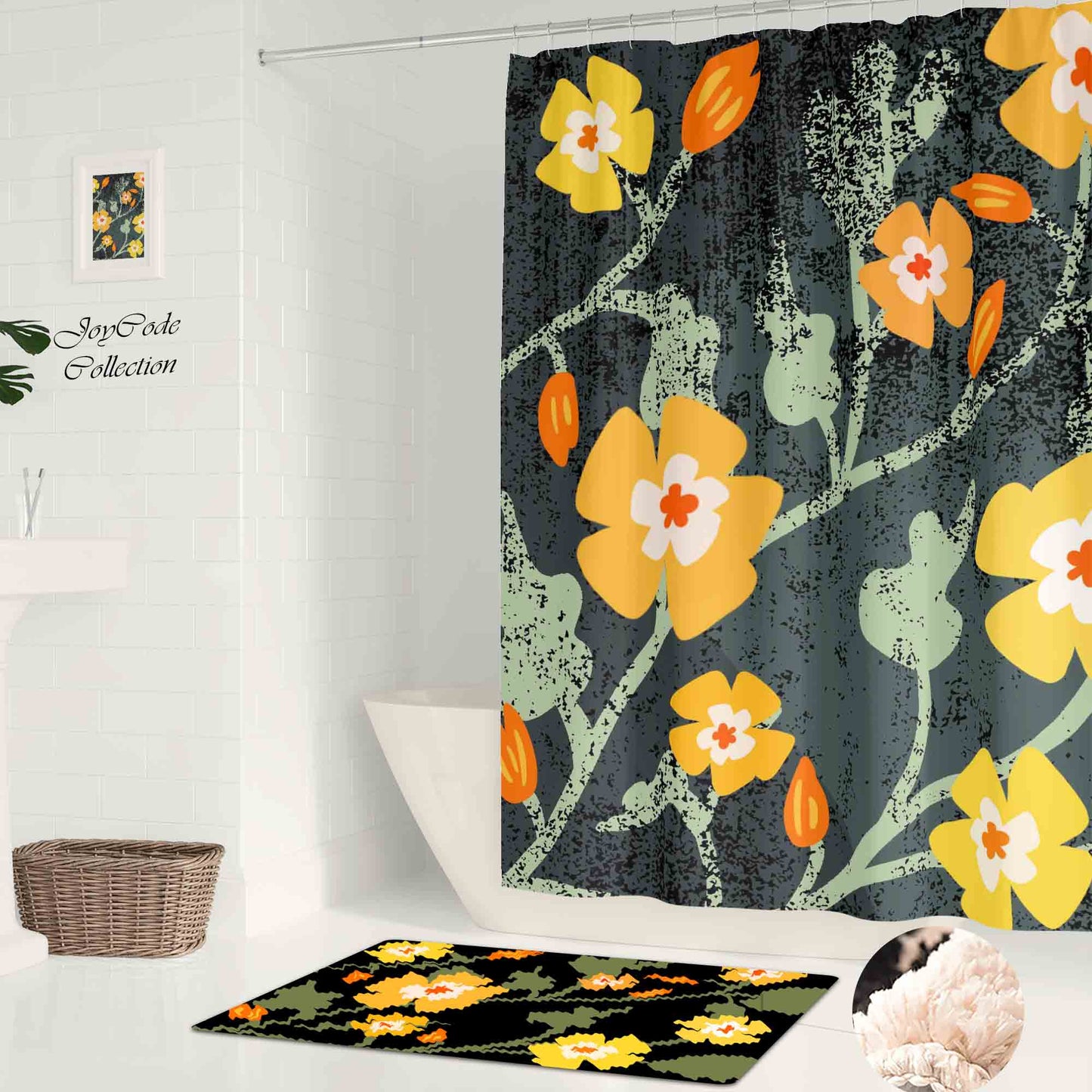 JoySwallow Personalized Shower Curtain, Yellow Buttercup Flower Garden Shower Curtain, Waterproof Curtains, Machine Washable Shower Curtains, Art Flowers Curtain, Floral Heavy Weighted Bath Curtains with hooks