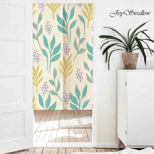 JoySwallow Personalized Doorway Curtain, Yellow Green Leaves Doorway Curtain, Floral Door Tapestries for Home, Plant Door Curtain for Kitchen, Curtain for Bedroom Decoration, Privacy Divider Curtain with Rod