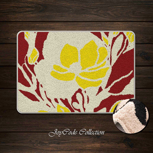 JoySwallow Yellow flower Block Art Tufted Bathmat, Floral Bathroom Rug, Flower Area Rug, Floral Bedroom Rugs