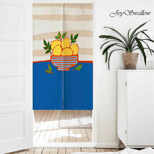 JoySwallow Personalized Doorway Curtain, A Bowl of Lemon Doorway Curtain, Floral Door Tapestries for Home, Lemon Door Curtain for Kitchen, Leaves Curtain for Bedroom Decoration, Privacy Divider Curtain with Rod