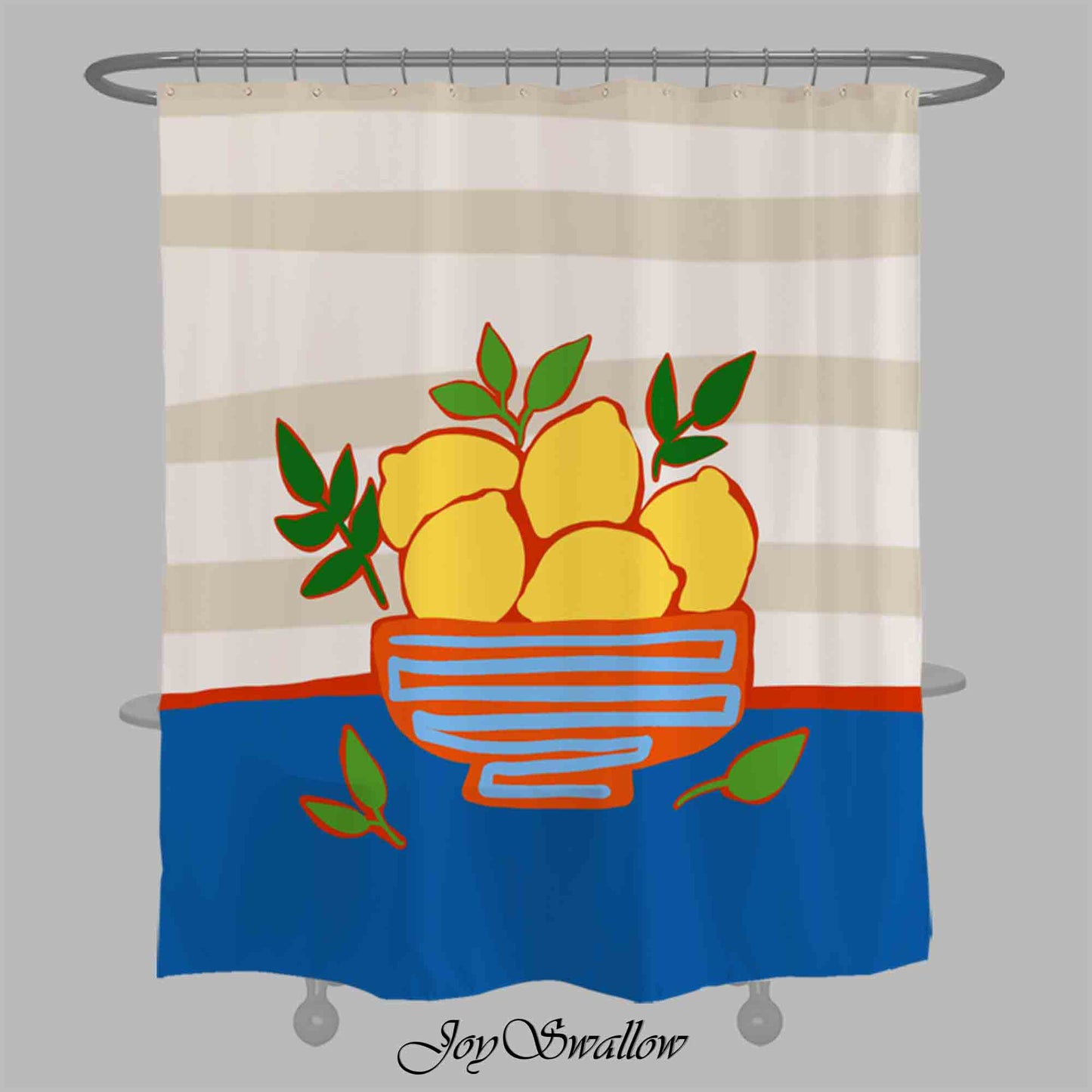 JoySwallow a Bowl of Lemon Shower Curtain, Lemon Waterproof Curtains, Floral Machine Washable Shower Curtains, Fruit Heavy Weighted Bath Curtains with hooks