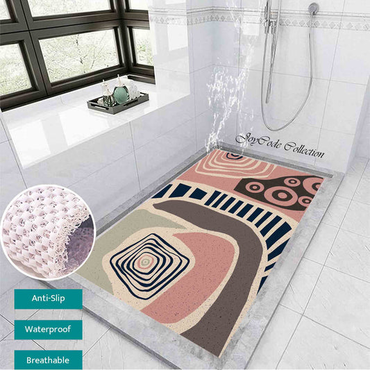 JoySwallow Personalized Bathtub Mat, Abstract Architecture Geometry Bathtub Mat,  Line Art PVC Coil Shower Mat, Geometrical Anti Skid PVC Coil Bathmat, Permeable Bathmat, Drainable Rug