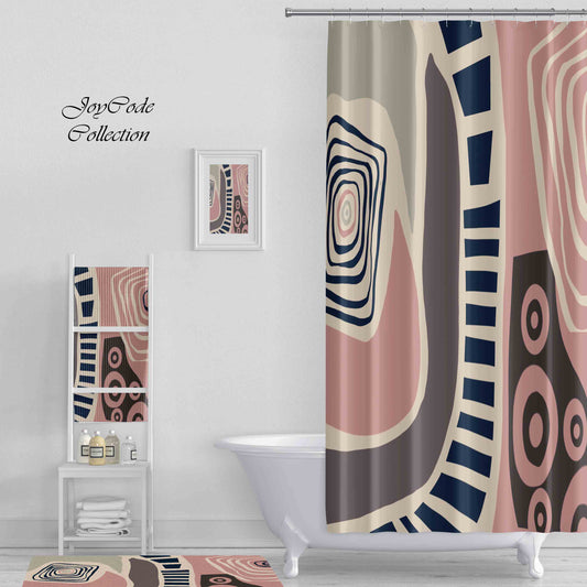 JoySwallow Personalized Shower Curtain, Abstract Architecture Geometry Shower Curtain, Landscape Waterproof Curtains, Colorful blocks Curtains, Machine Washable Curtain, Heavy Weighted Bath Curtains with hooks