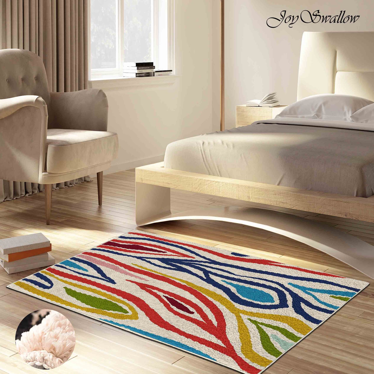 JoySwallow Abstract Colorful Leaves Tufted Bathmat, Floral Bathroom Rug, Flower Area Rug, Floral Bedroom Rugs