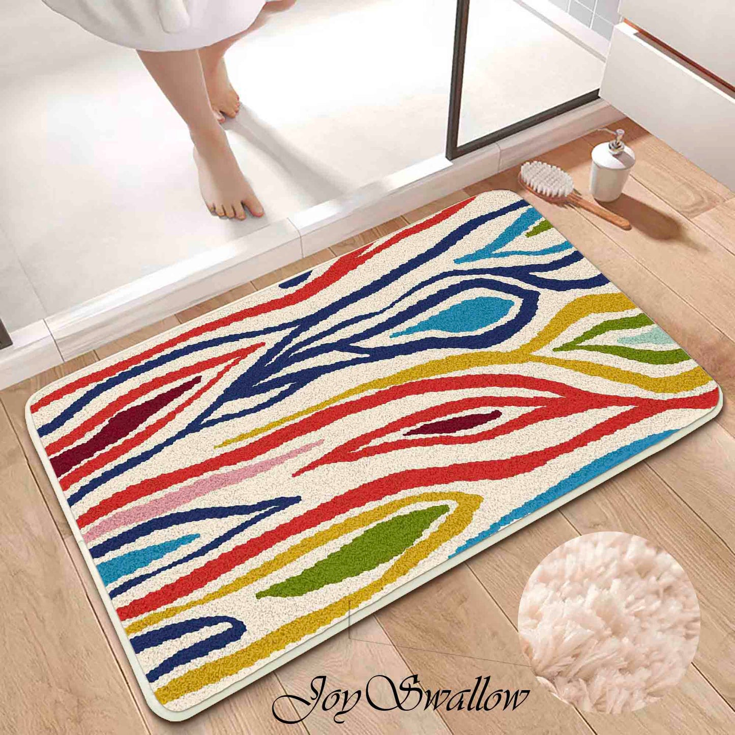 JoySwallow Abstract Colorful Leaves Tufted Bathmat, Floral Bathroom Rug, Flower Area Rug, Floral Bedroom Rugs