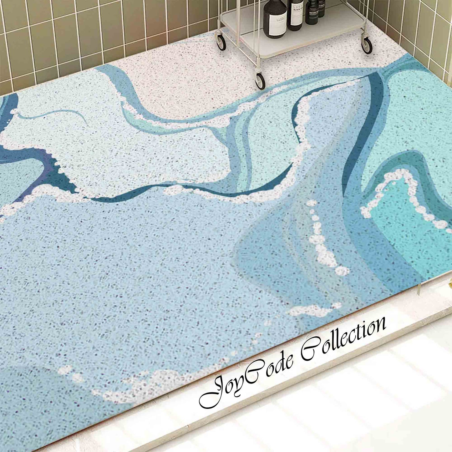 JoySwallow Personalized Bathtub Mat, Abstract Seacoast Bathtub Mat, Beach PVC Coil Shower Mat, Sea Shore Anti Skid PVC Coil Bathmat, Geometrical Permeable Bathmat, Drainable Rug