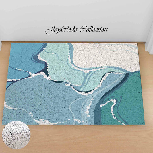 JoySwallow Abstract Sea of Flowing Water Art PVC Coil Entrance Door Mat, Irregular Blocks Anti-Skid Outdoor Mat, Animal Entryway Rug for Porch Courtyard