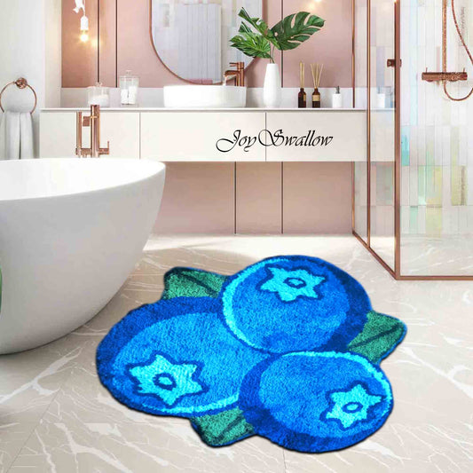 JoySwallow Blueberry Tufted Bathmat, Lovely Fruit Bathroom Rug, Floral Area Rug, Bedroom Rugs, Rug Gift