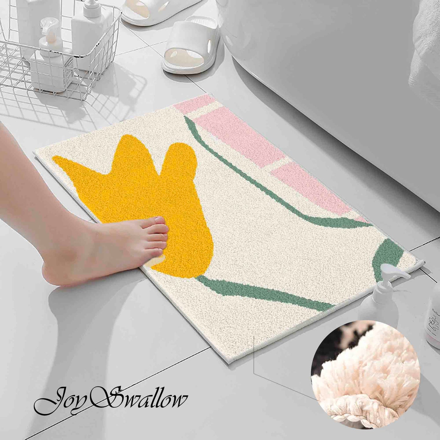 JoySwallow Buttercup Flowers Tufted Bathmat, Floral Bathroom Rug, Flower Area Rug, Floral Bedroom Rugs