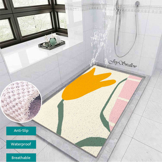 JoySwallow Personalized Bathtub Mat, Buttercup Flowers and Vase Bathtub Mat,  Art PVC Coil Shower Mat, Flower Anti Skid PVC Coil Bathmat, Permeable Bathmat, Drainable Rug