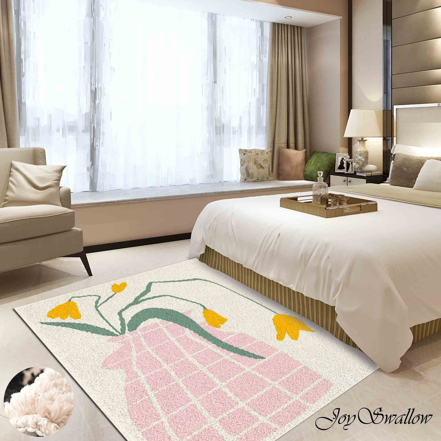 JoySwallow Buttercup Flowers Tufted Bathmat, Floral Bathroom Rug, Flower Area Rug, Floral Bedroom Rugs