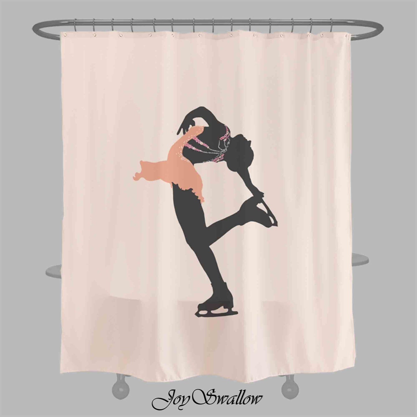 JoySwallow Light Orange Figure Skating Girl Shower Curtain, Leaves Waterproof Curtains, Floral Machine Washable Shower Curtains, flower Heavy Weighted Bath Curtains with hooks