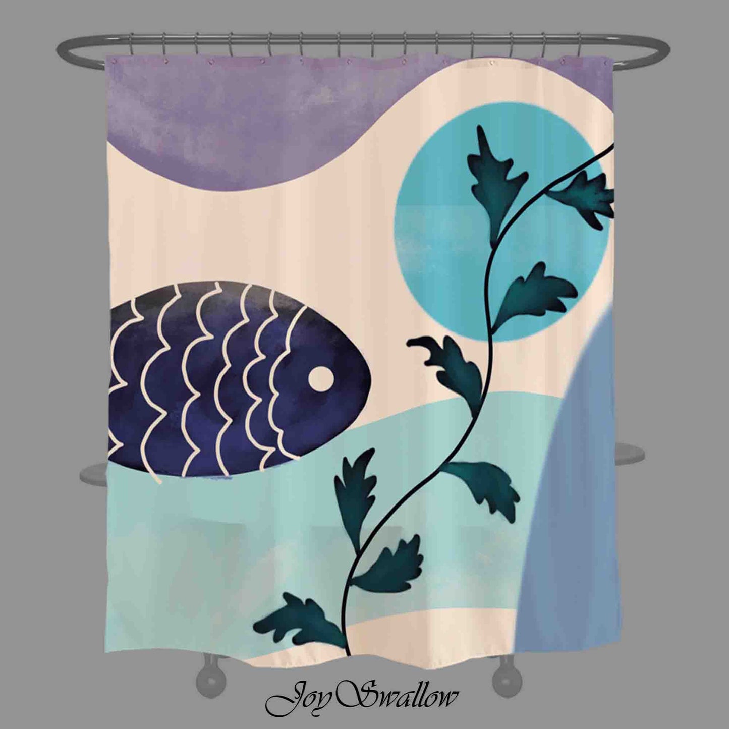 JoySwallow Personalized Shower Curtain, Fish and Wave Curtains, Cute Animal Shower Curtain, Geometrical Waterproof Curtain, Machine Washable Shower Curtains, Heavy Weighted Bath Curtains with hooks