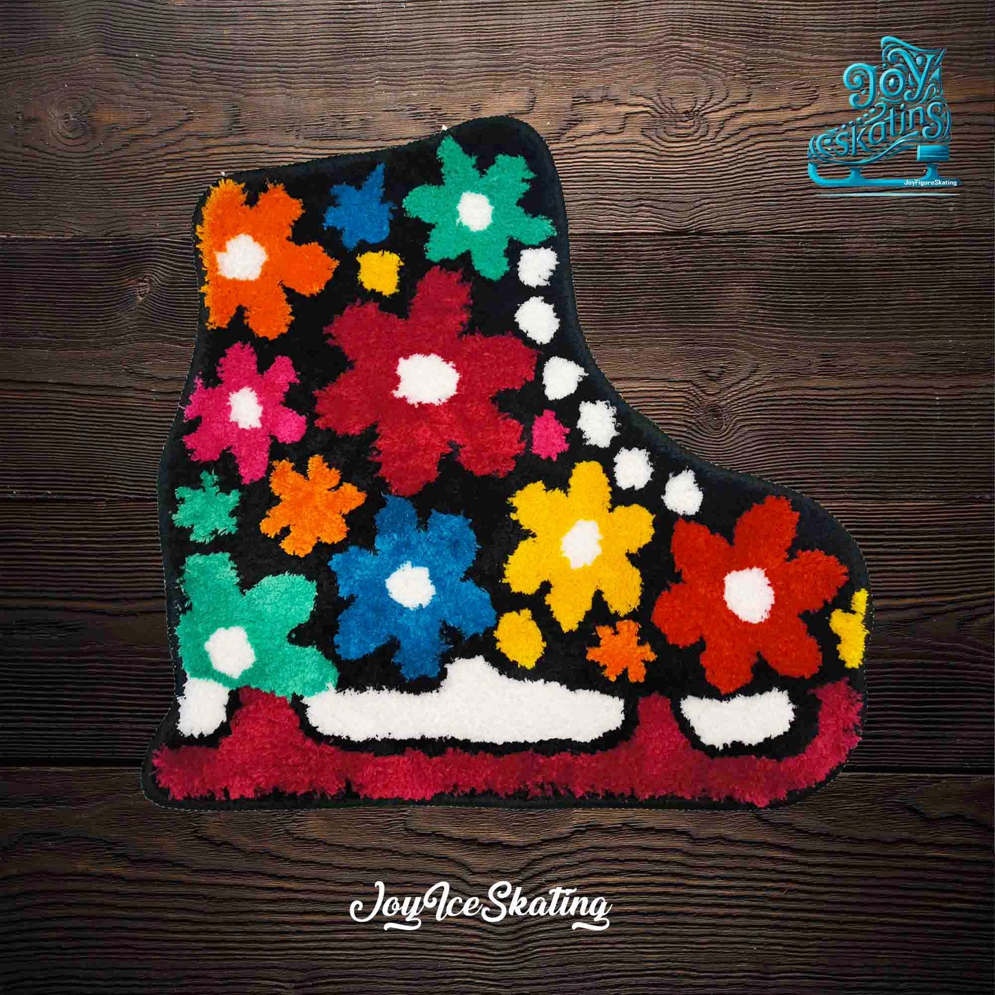 JoySwallow Irregular Flowers Figure Skating Boots Tufted Bathmat, Skating Bathroom Rug, Floral Area Rug, Bedroom Rugs