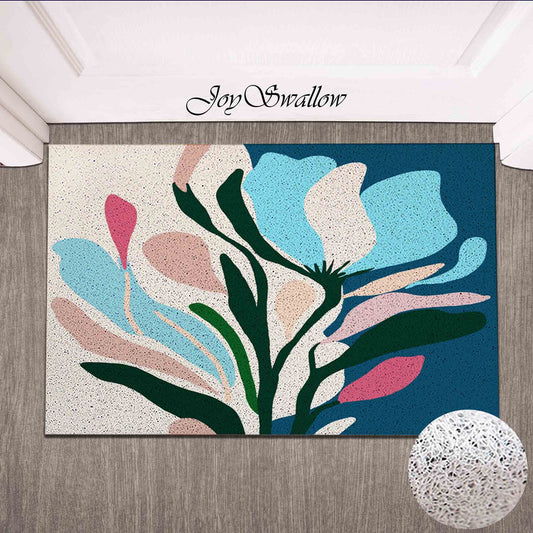 JoySwallow Colorful Leaves and Flower PVC Coil Entrance Door Mat, Anti-Skid Outdoor Mat, Colorful Entryway Rug for Porch Courtyard