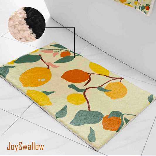 JoySwallow Lemon Tree Tufted Bathmat, Floral Bathroom Rug, Flower Area Rug, Floral Bedroom Rugs