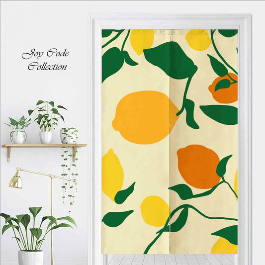 JoySwallow Personalized Doorway Curtain, Lemon Tree Doorway Curtain, Floral Door Tapestries for Home, Lemon Door Curtain for Kitchen, Leaves Curtain for Bedroom Decoration, Privacy Divider Curtain with Rod