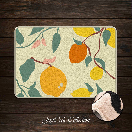 JoySwallow Lemon Tree Tufted Bathmat, Floral Bathroom Rug, Flower Area Rug, Floral Bedroom Rugs