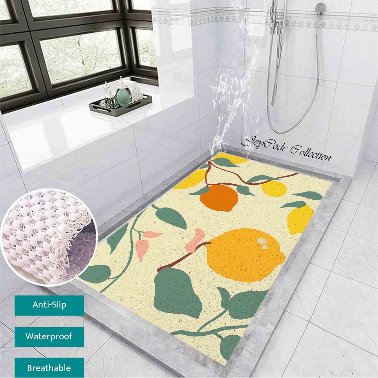 JoySwallow Personalized Bathtub Mat, Lemon Tree Bathtub Mat, PVC Coil Shower Mat, Anti Skid PVC Coil Bathmat, Floral Permeable Bathmat, Irregular Shaped Drainable Rug