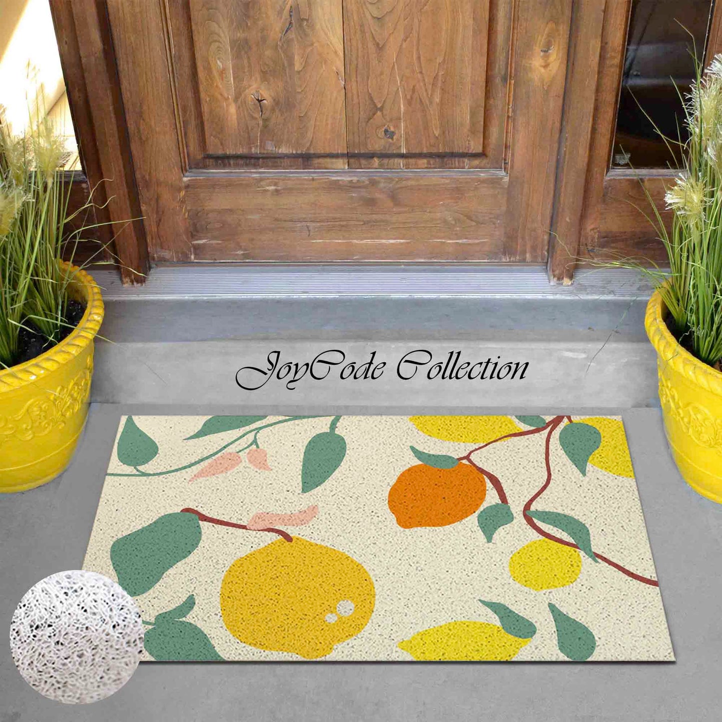 JoySwallow Lemon Tree PVC Coil Entrance Door Mat, Leaves Anti-Skid Outdoor Mat, Floral Art Entryway Rug for Porch Courtyard