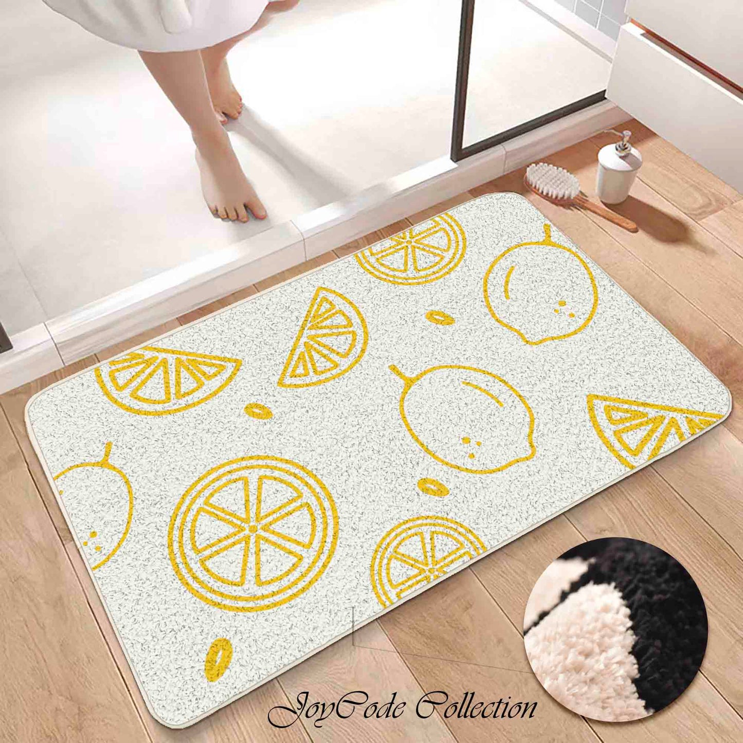 JoySwallow Lemons Tufted Bathmat, Floral Bathroom Rug, Lemon Area Rug, Floral Bedroom Rugs