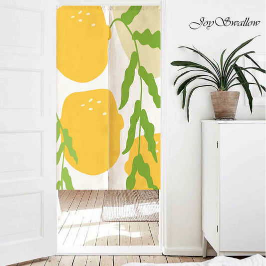 JoySwallow Personalized Doorway Curtain, Lovely Lemon Doorway Curtain, Floral Door Tapestries for Home, Lemon Door Curtain for Kitchen, Leaves Curtain for Bedroom Decoration, Privacy Divider Curtain with Rod