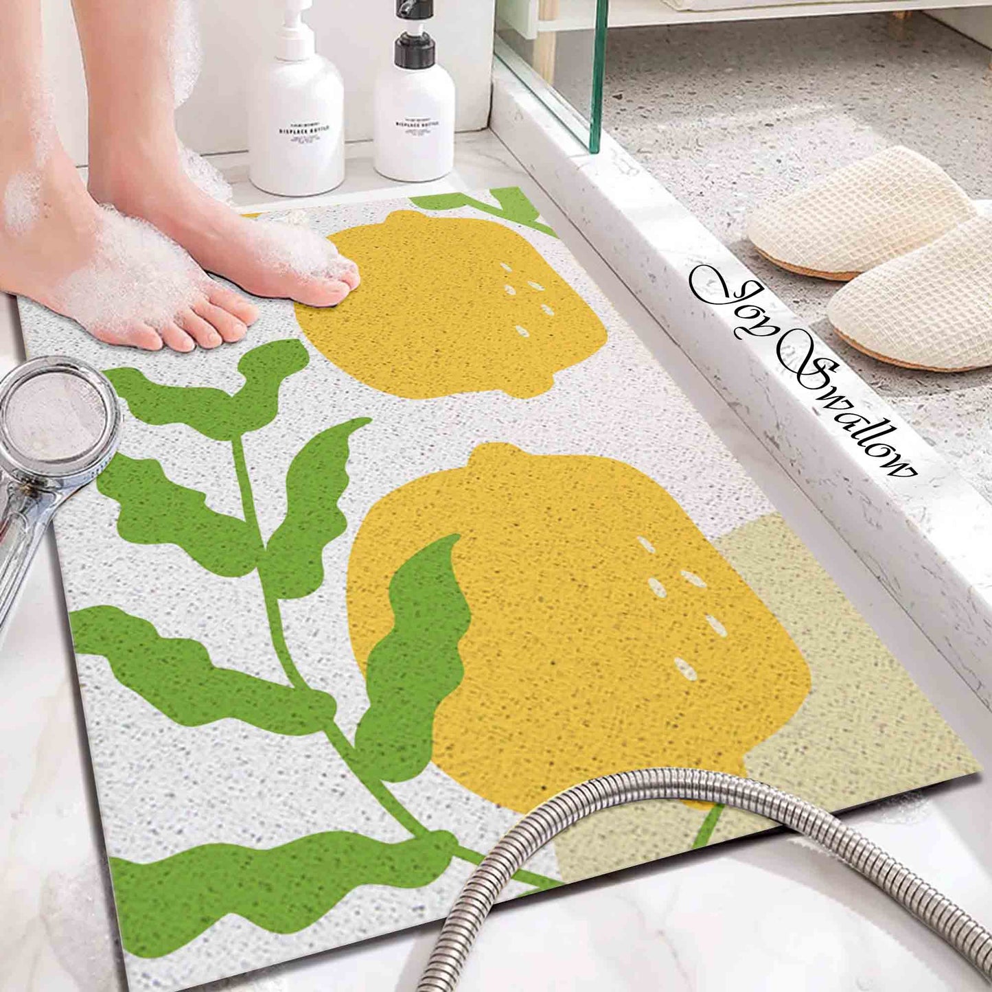 JoySwallow Personalized Bathtub Mat, Lovely Lemon Bathtub Mat, PVC Coil Shower Mat, Anti Skid PVC Coil Bathmat, Floral Permeable Bathmat, Irregular Shaped Drainable Rug