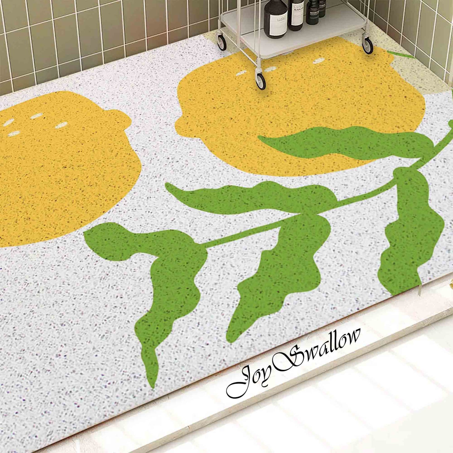 JoySwallow Personalized Bathtub Mat, Lovely Lemon Bathtub Mat, PVC Coil Shower Mat, Anti Skid PVC Coil Bathmat, Floral Permeable Bathmat, Irregular Shaped Drainable Rug