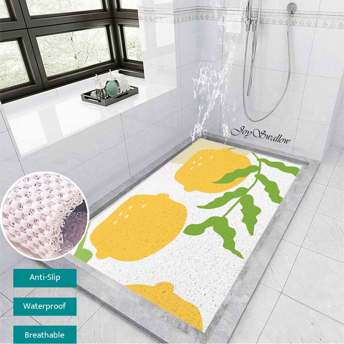 JoySwallow Personalized Bathtub Mat, Lovely Lemon Bathtub Mat, PVC Coil Shower Mat, Anti Skid PVC Coil Bathmat, Floral Permeable Bathmat, Irregular Shaped Drainable Rug