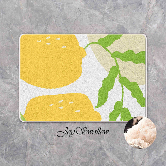 JoySwallow Lovely Lemon Tufted Bathmat, Animal Bathroom Rug, Fruit Area Rug, Kitty Bedroom Rugs