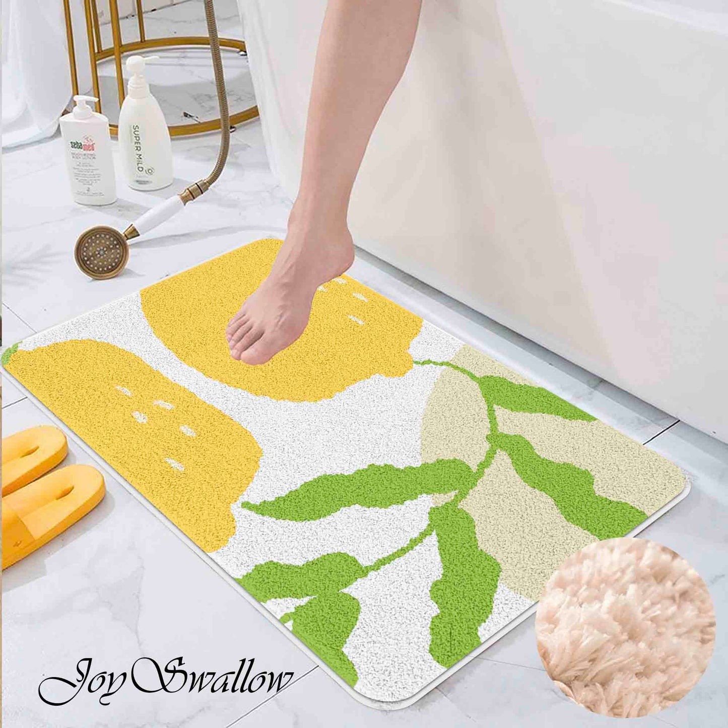 JoySwallow Lovely Lemon Tufted Bathmat, Animal Bathroom Rug, Fruit Area Rug, Kitty Bedroom Rugs