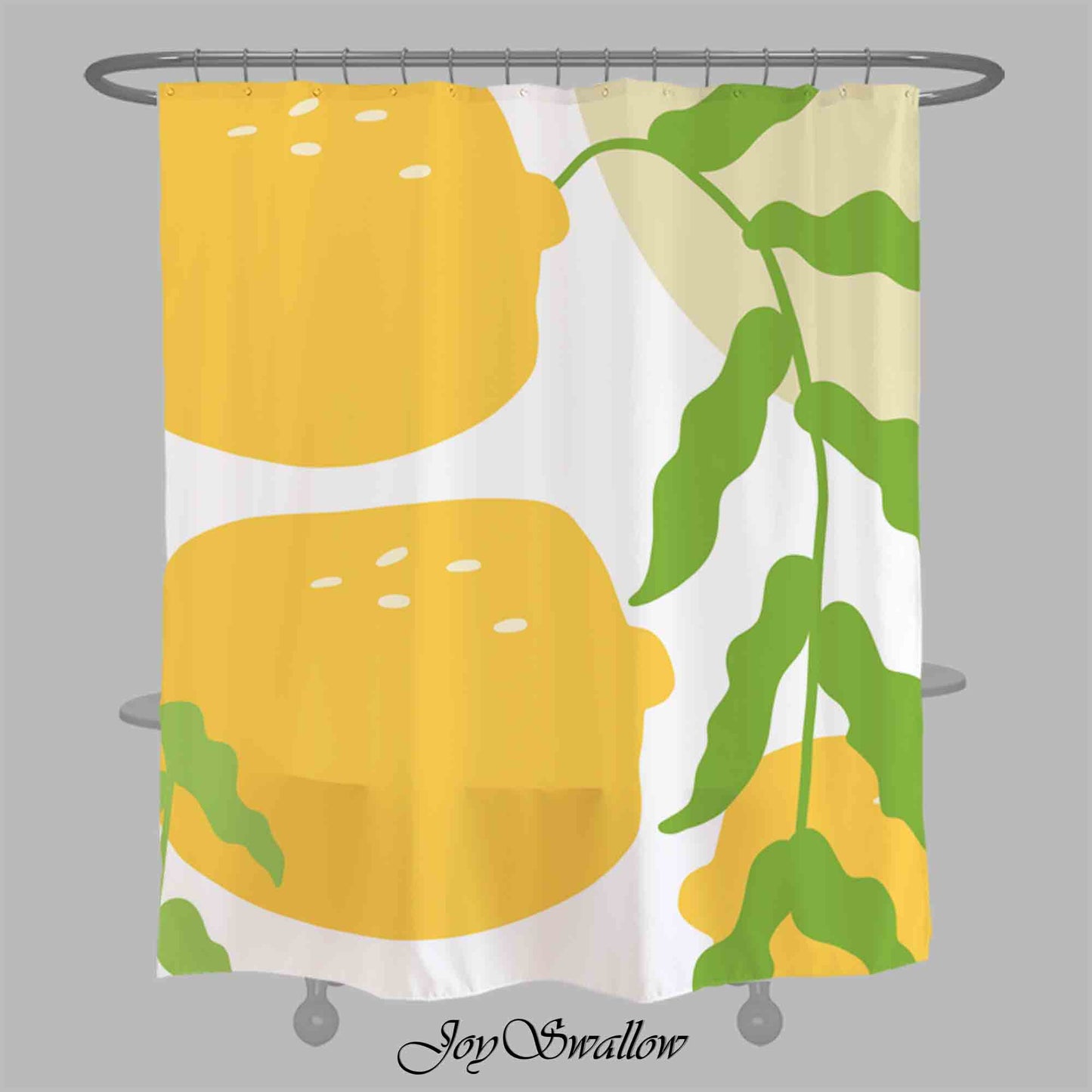 JoySwallow Lovely Lemon Shower Curtain, Lemon Waterproof Curtains, Floral Machine Washable Shower Curtains, Fruit Heavy Weighted Bath Curtains with hooks