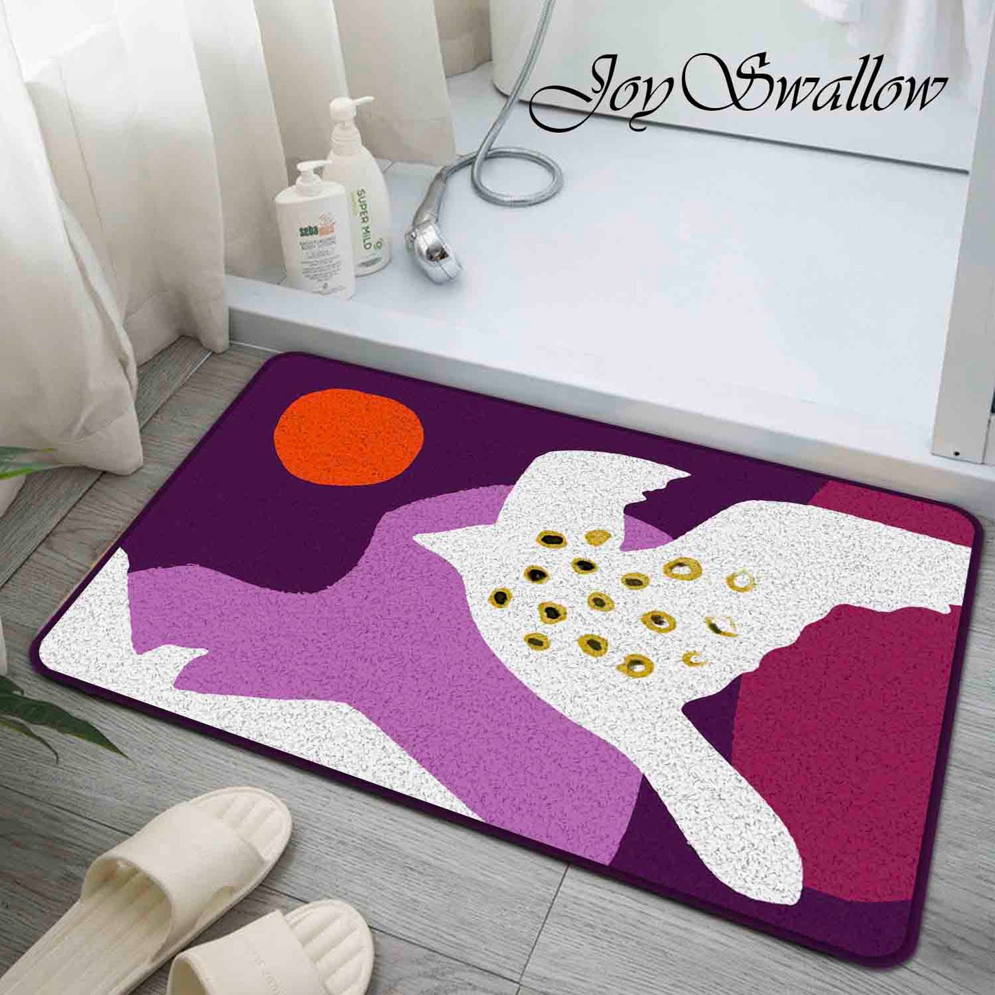 JoySwallow Abstract Bird Sun Mountain Tufted Bathmat, Modern Bathroom Rug, birds Area Rug, birds Bedroom Rugs, Artistic Bathroom Décor