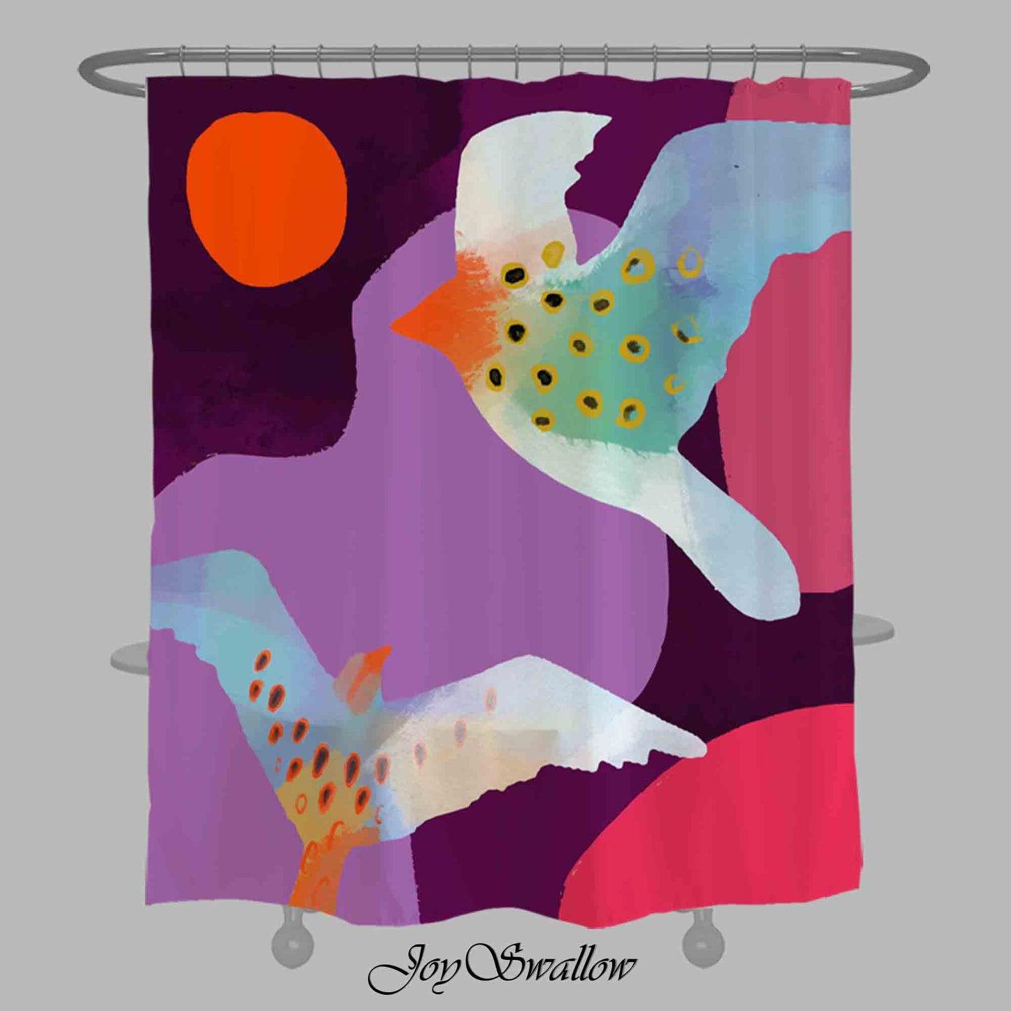 JoySwallow Personalized Shower Curtain, Birds Sun Mountain Curtains, Modern Shower Curtain, Waterproof Curtain, Abstract Machine Washable Shower Curtains, Heavy Weighted Bath Curtains with hooks