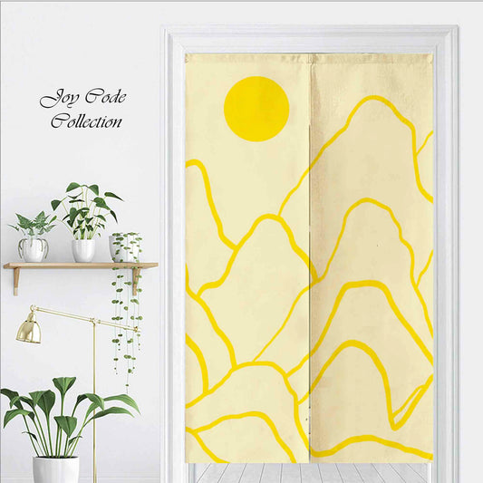 JoySwallow Personalized Doorway Curtain, Yellow Mountain and Sun Door Curtain, Landscape Door Tapestries for Home, Scenery Door Curtain for Kitchen, Curtain for Bedroom Decoration, Privacy Divider Curtain with Rod