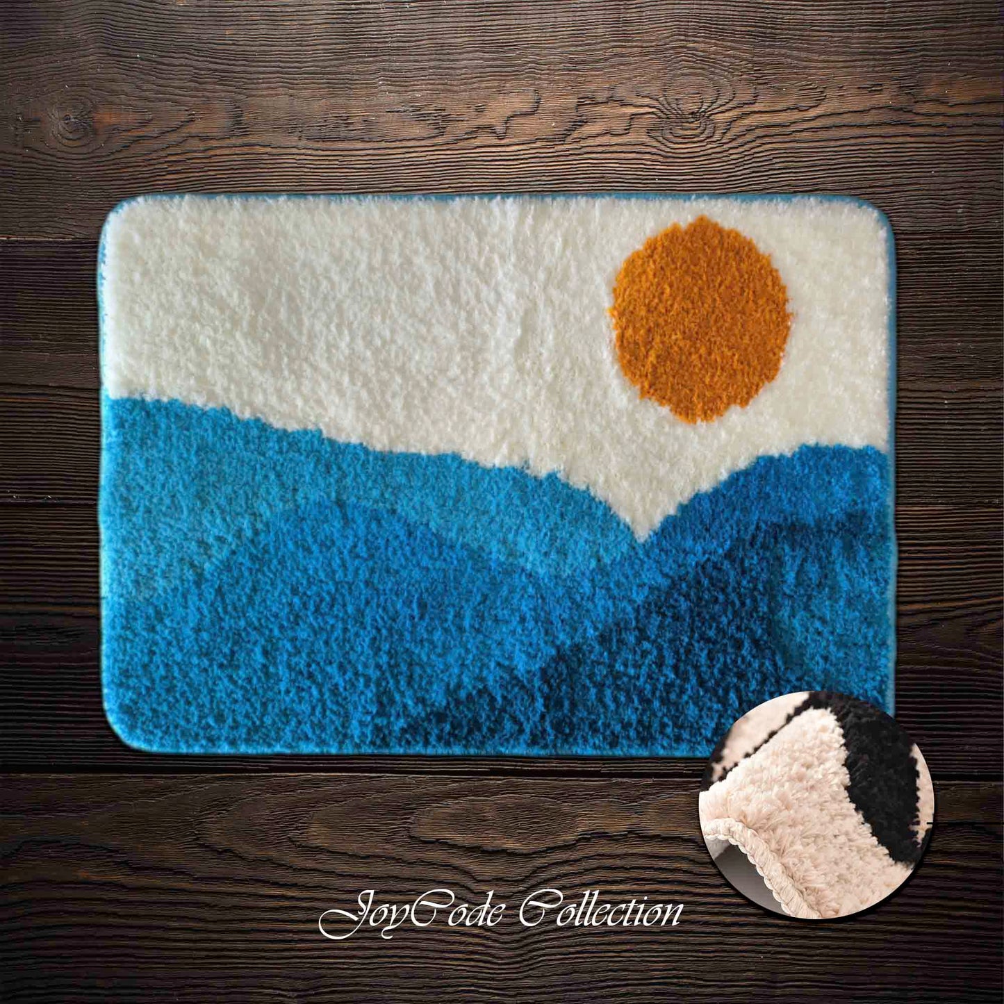 JoySwallow Blue Mountain and Sun Tufted Bathmat, Scenery Bathroom Rug, Landscape Area Rug, Nature Bedroom Rugs