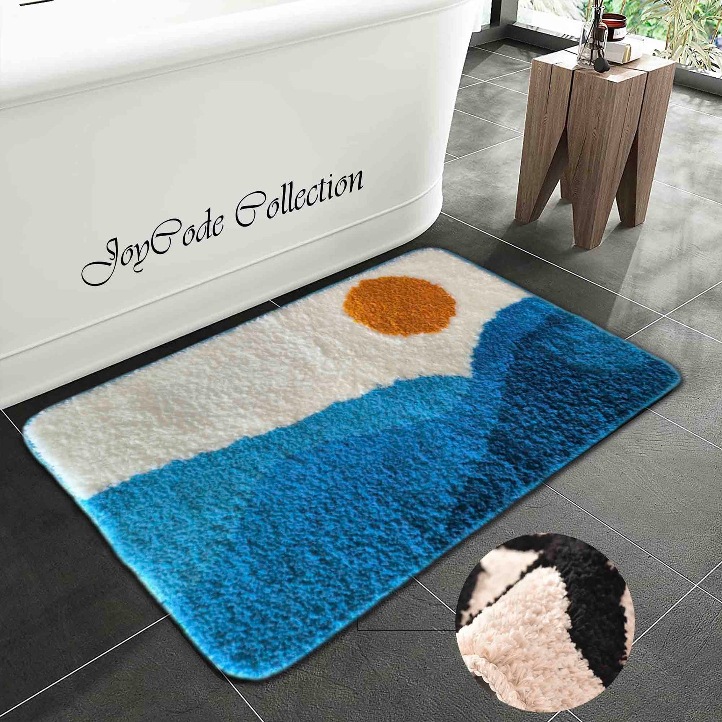 JoySwallow Blue Mountain and Sun Tufted Bathmat, Scenery Bathroom Rug, Landscape Area Rug, Nature Bedroom Rugs