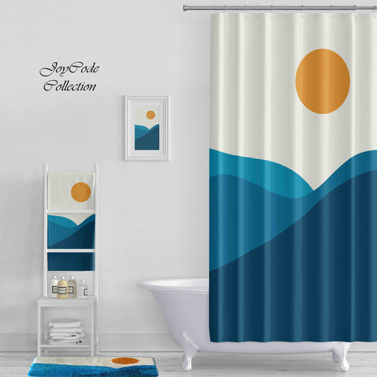 JoySwallow Personalized Shower Curtain, Blue Mountain Sun Shower Curtain, Landscape Waterproof Curtains, Hill Machine Washable Shower Curtains, Sunset Heavy Weighted Bath Curtains with hooks