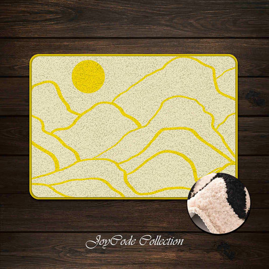 JoySwallow Yellow Mountain and Sun Tufted Bathmat, Scenery Bathroom Rug, Landscape Area Rug, Nature Bedroom Rugs