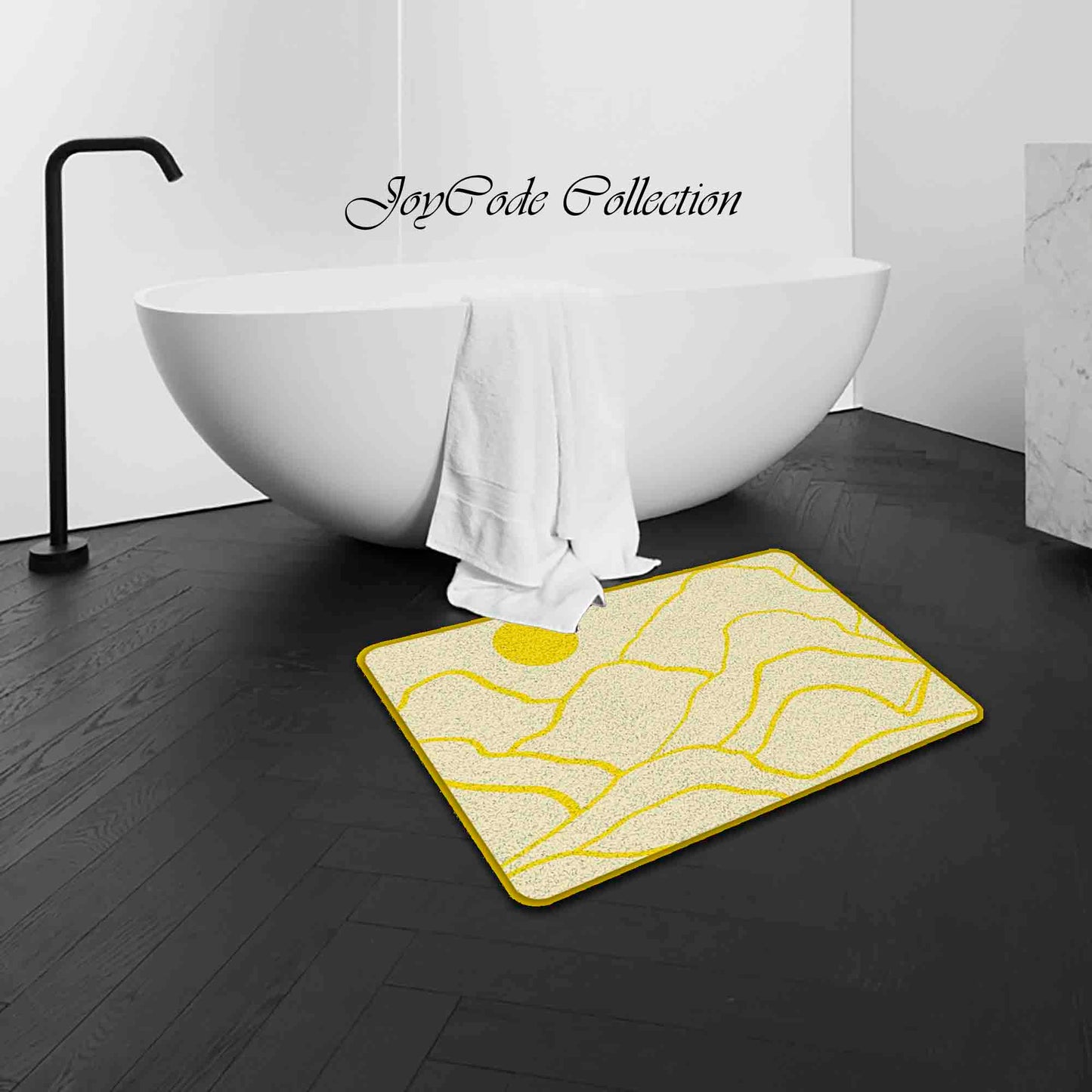 JoySwallow Yellow Mountain and Sun Tufted Bathmat, Scenery Bathroom Rug, Landscape Area Rug, Nature Bedroom Rugs