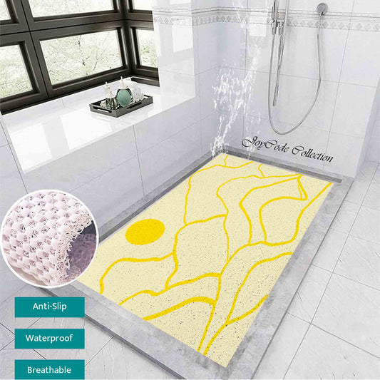 JoySwallow Personalized Bathtub Mat, Mountain and Sun Bathtub Mat,  Line Art PVC Coil Shower Mat, Geometrical Anti Skid PVC Coil Bathmat, Permeable Bathmat, Drainable Rug