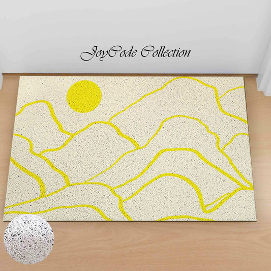 JoySwallow Yellow Mountain and Sun PVC Coil Entrance Door Mat, Irregular Blocks Anti-Skid Outdoor Mat, Animal Entryway Rug for Porch Courtyard