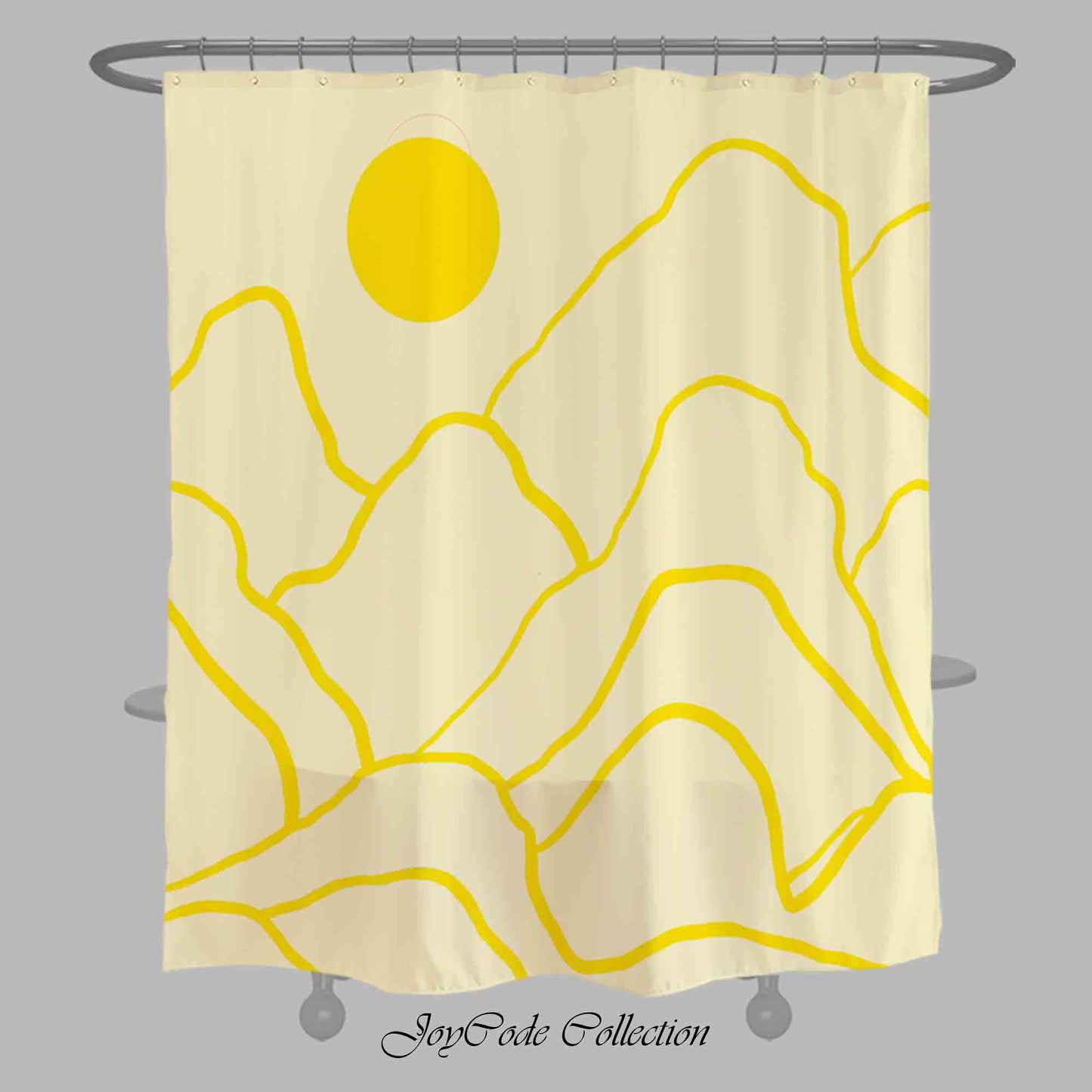 JoySwallow Personalized Shower Curtain, Yellow Mountain and Sun Shower Curtain, Landscape Waterproof Curtains, Hill Machine Washable Shower Curtains, Sunset Heavy Weighted Bath Curtains with hooks